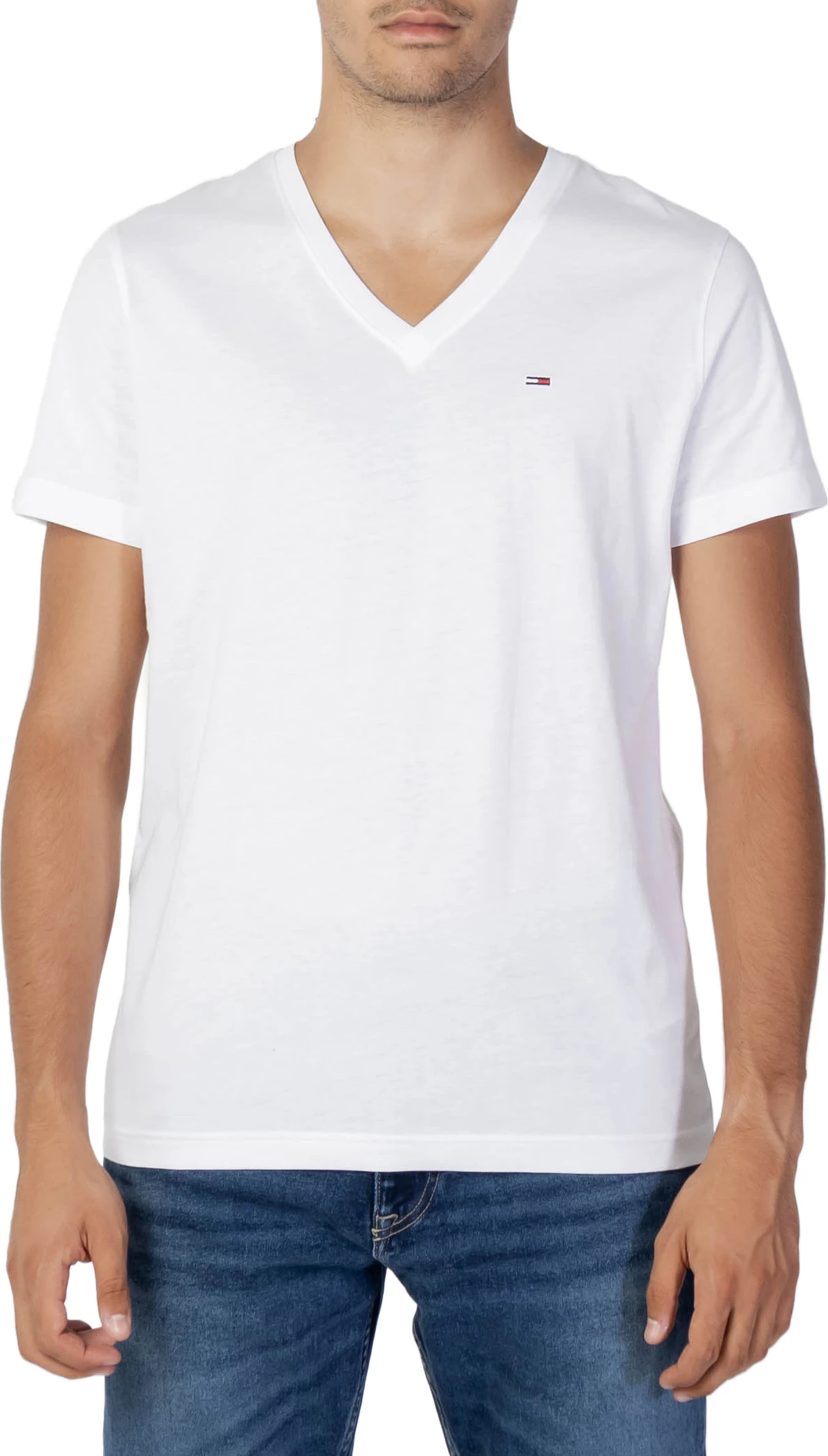 Maicë për meshkuj Tommy Hilfiger Jeans TJM Original Jersey V Neck Tee DM0DM04410, e bardhë