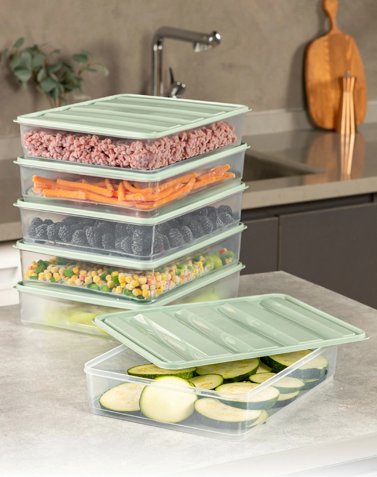 Set kuti plastike për organizim, 6 copë, ngjyrë mint, YBLLA3,56LI