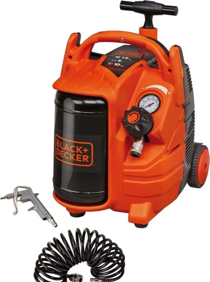 Kompresor ajri Black&Decker BD 195-5-MY-T 5L 10 bar 1.1 kW, me pistoletë fryrjeje + zorrë spirale 5 m, portokalli/zi