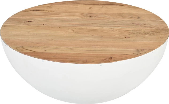 Tavolinë kafeje Coffelty Inart, metal e bardhë-dru akacie, D90x40cm