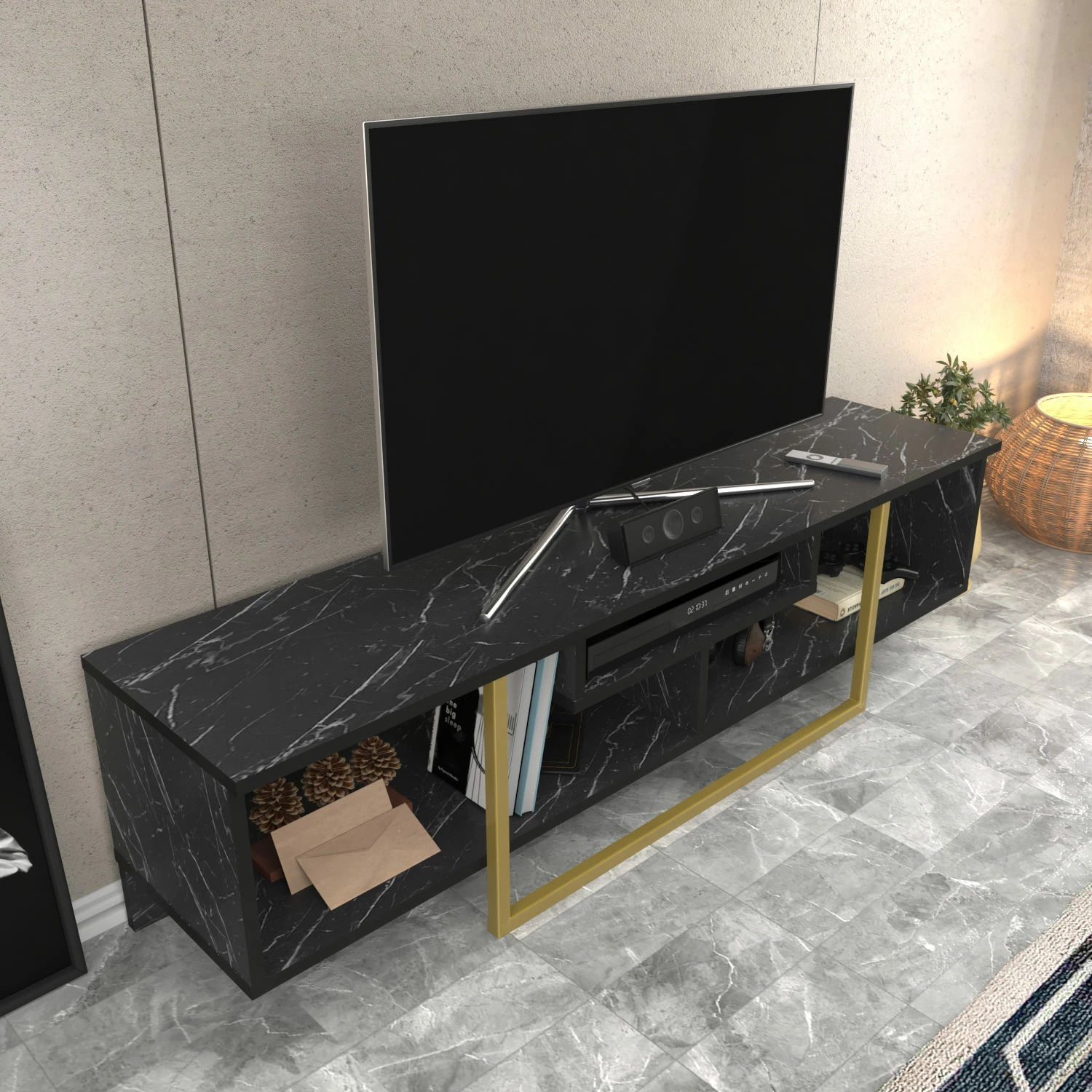 Komodë TV Hanah Home, Asal 150, e zezë, e artë