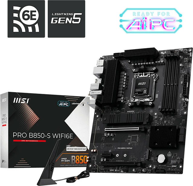 Pllakë amë MSI PRO B850-S WIFI6E, Socket AM5, DDR5 deri 256GB, Wi‑Fi 6E, 2.5G LAN, e zezë