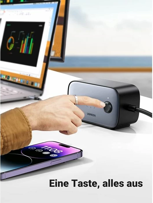 Karikues dhe shpërndarës rryme UGREEN DigiNest Pro 60167 100W GaN 6-në-1 (3x USB-C, 1x USB-A, 2x prizë, kabllo 1.8m) zi/gri