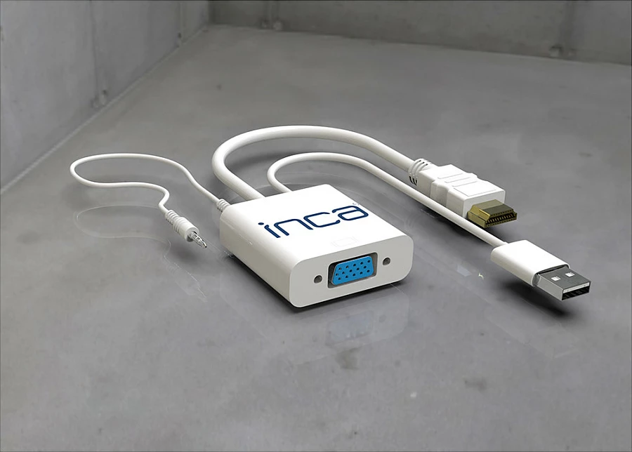 Adapter INCA IVTH-01 HDMI në VGA, me USB dhe kabllo audio, i bardhë