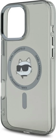 Mbështjellës Karl Lagerfeld IML Metal Choupette Head MagSafe për iPhone 16 Pro, Zi