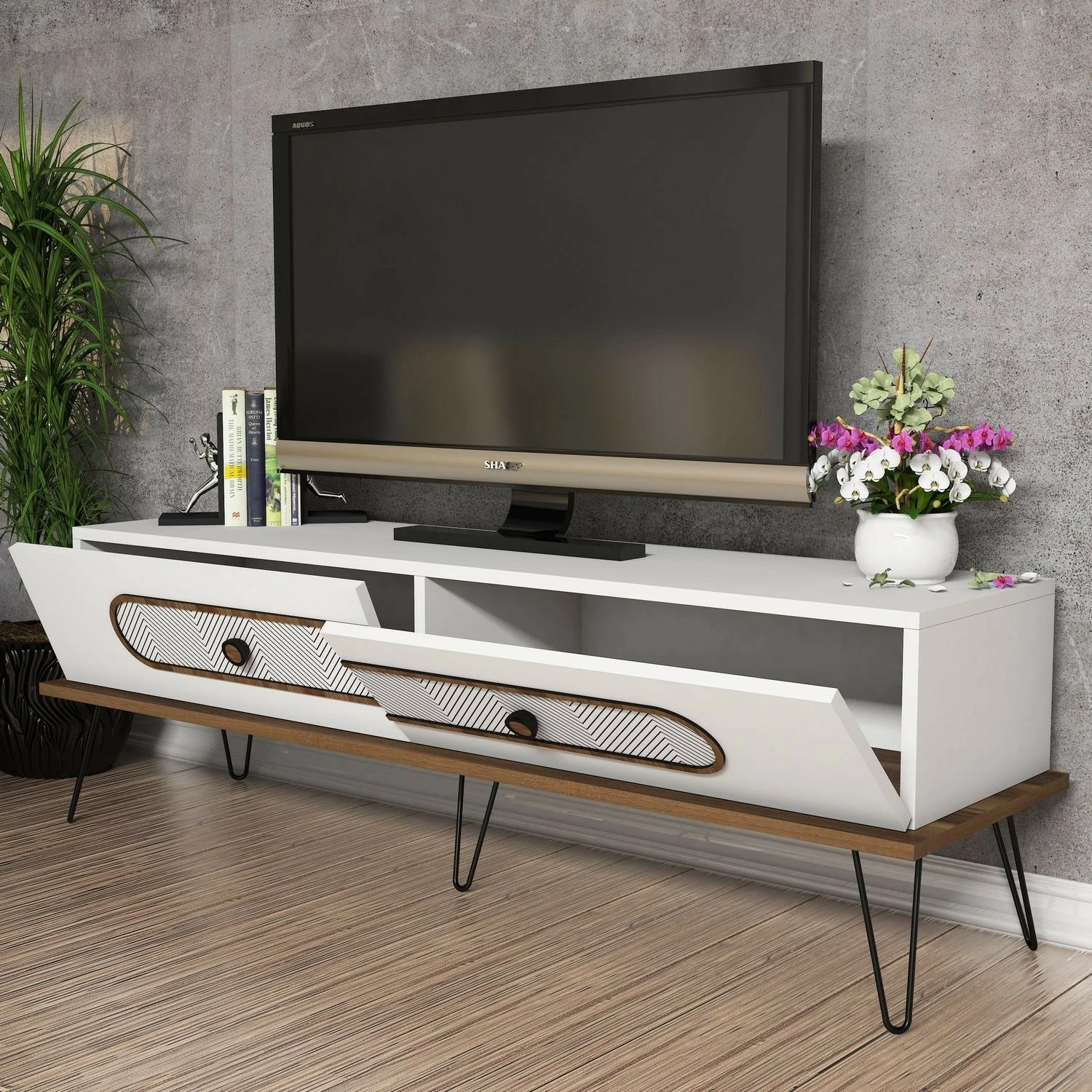 Komodë TV Hanah Home, Ekol, e bardhë