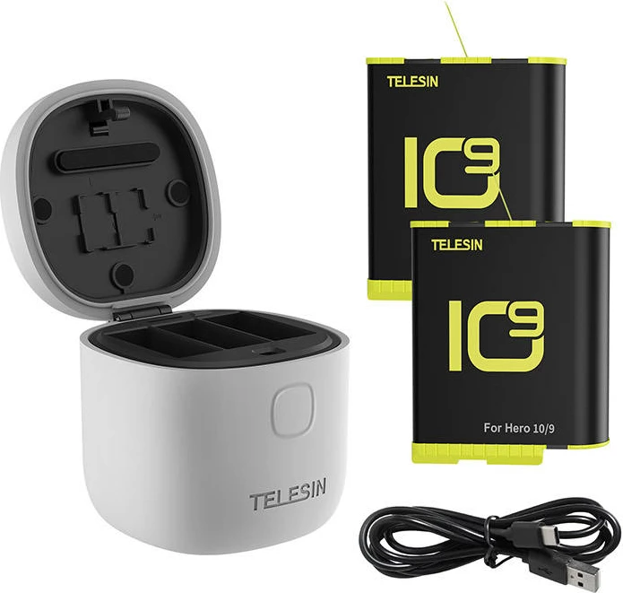 Karikues i papërshkueshëm nga uji 3-slote Telesin Allin box për GoPro Hero 9/Hero 10 me 2 bateri, Gri