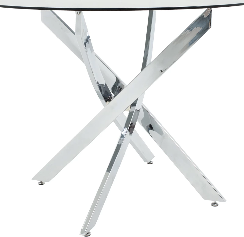 Tavolinë Antoro, xham dhe këmbë metali, ngjyrë kromi, D80x75cm