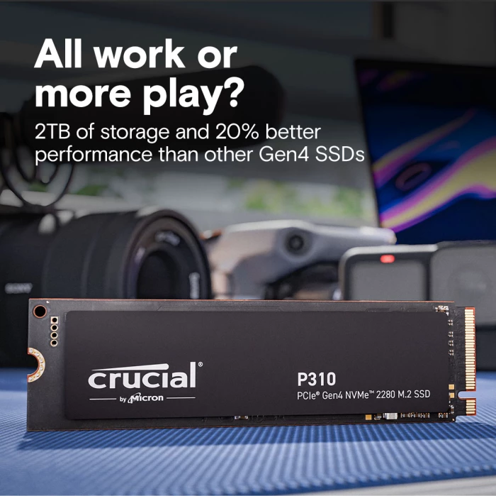 SSD Crucial P310 2TB NVMe PCIe Gen4 M.2 2280, e zezë