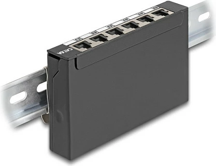 Patch panel rrjeti DeLOCK Mini Desktop, 6x RJ45 Cat6A, i mbrojtur, metal, i zi