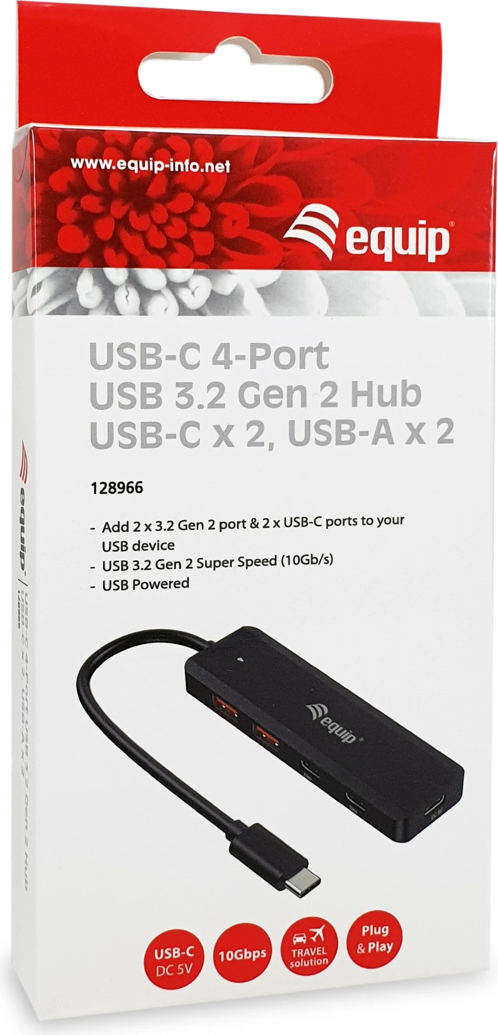 USB hub Equip 128966, 4 porta, USB-C/USB-A, 10Gbps, i zi