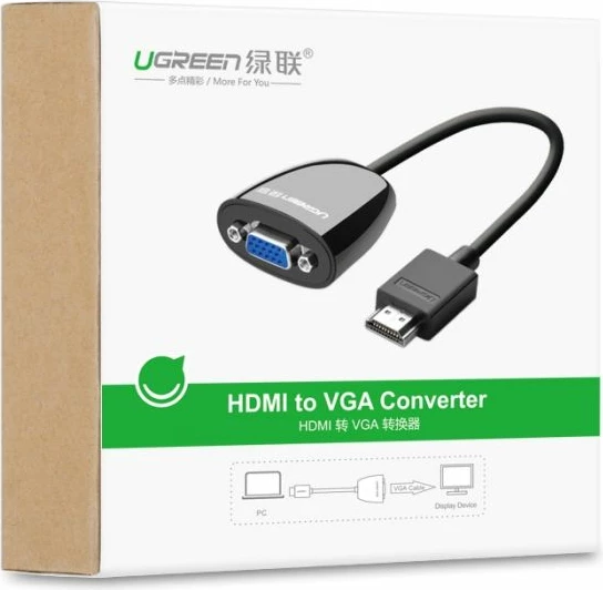Adapter HDMI në VGA UGREEN 40253 1080p 25cm, i zi, me kuti