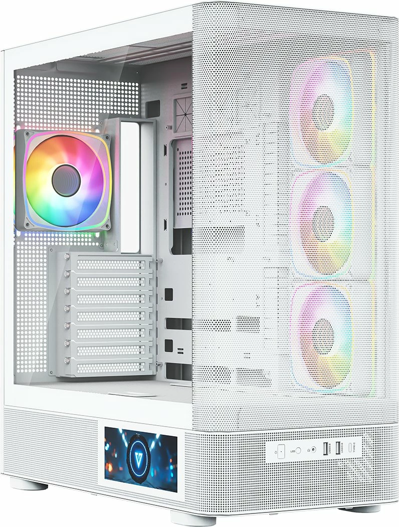 Kasë Modecom Volcano AQ400 ARGB MC-A-AQ400-4FA-W, Midi Tower ATX/mATX/ITX, LCD ekran, 4x120mm ARGB, e bardhë