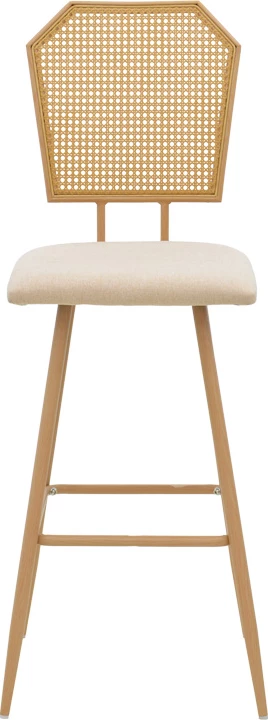 Karrige për bar Camilla I, ratan PE natyral, stof natyral, metal natyral, 47.5x58x117cm (2 copë)