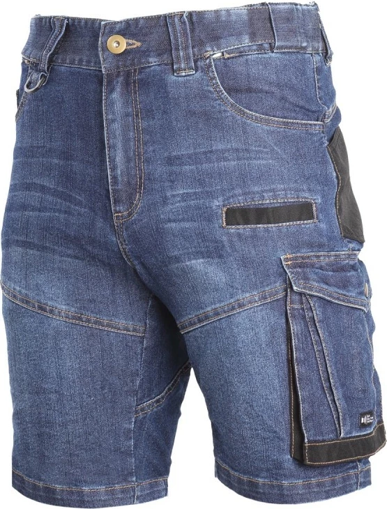 Pantallona të shkurtra xhins pune LAHTI PRO L4070703, size L, slim fit, 12 xhepa, blu
