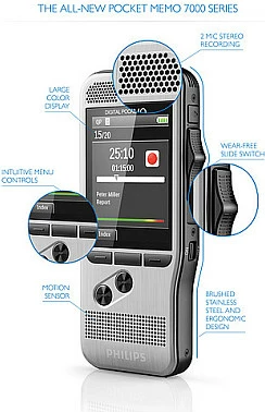 Diktafon Philips DPM 7200/02, 32GB, MP3/PCM, ekran 2.4", çelik inox