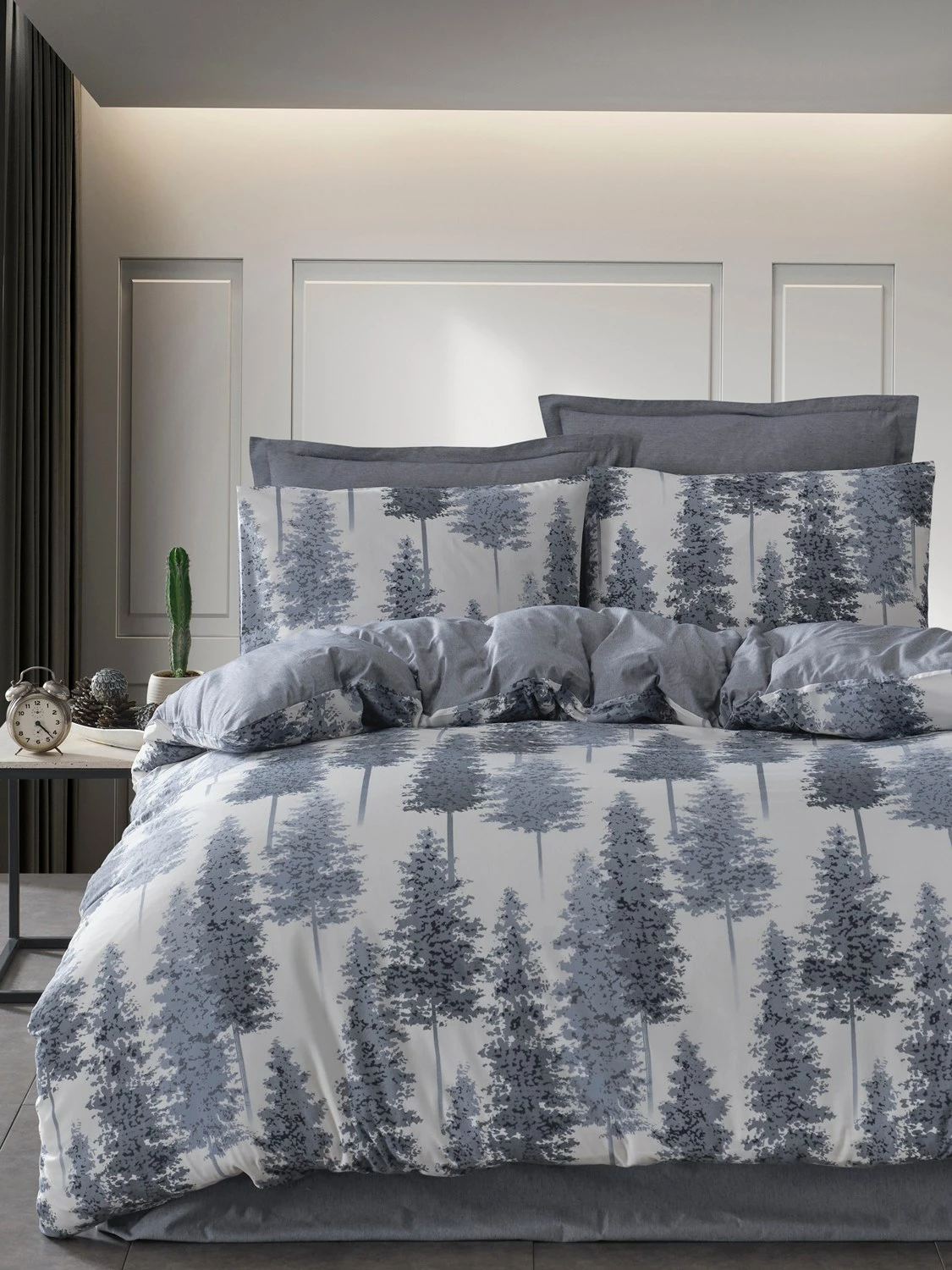 Set mbulesë për jorgan Single XL, dizajn pylli, ngjyrë blu