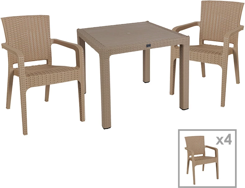 Tavolinë me karrige për terasë Explore-Halcyon set 5 copë PP ngjyrë kapuçino 90x90x73,5cm