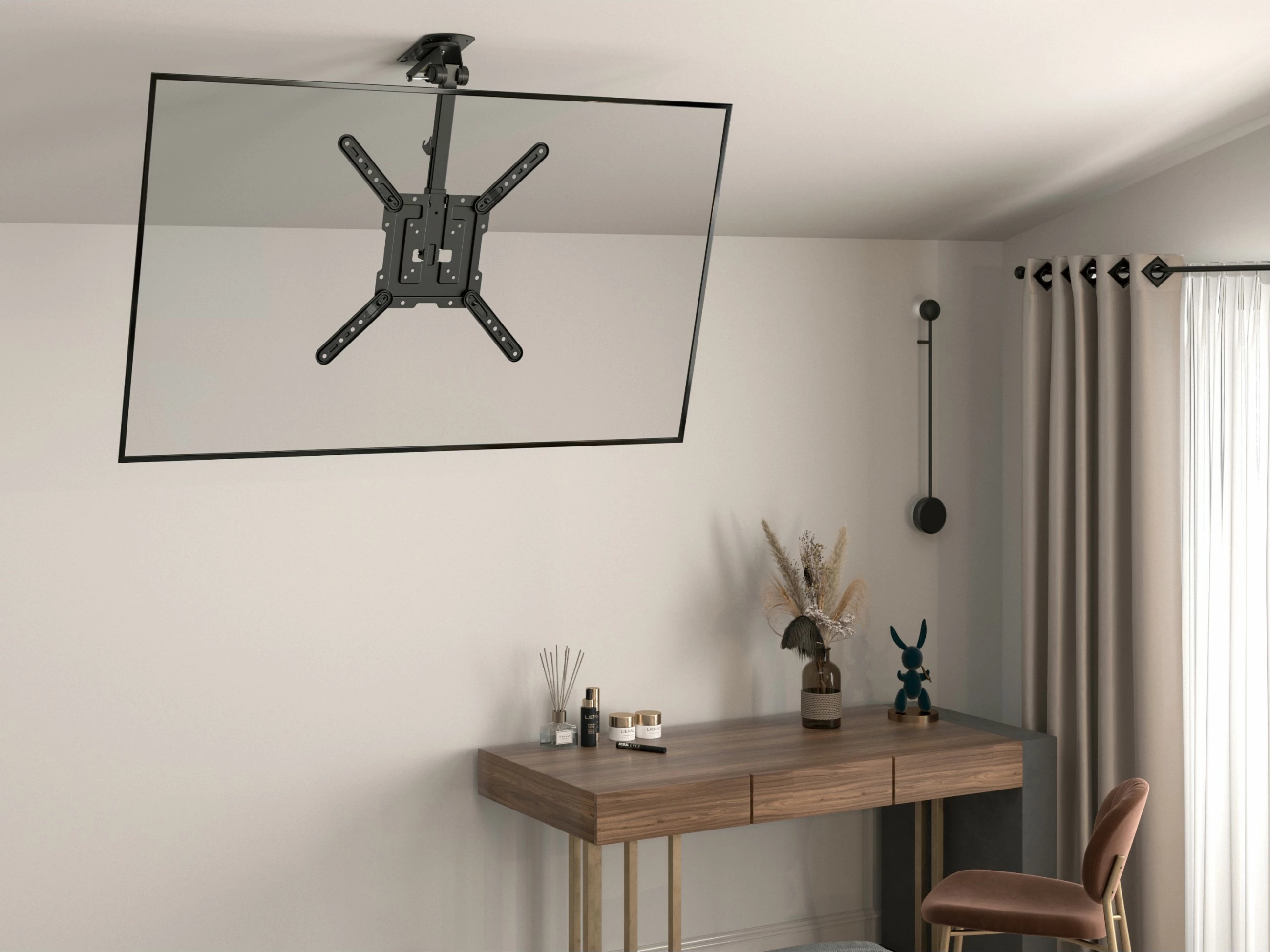 Mbajtës tavani për TV Equip 650375, 23-55 inç, çelik inox, i zi