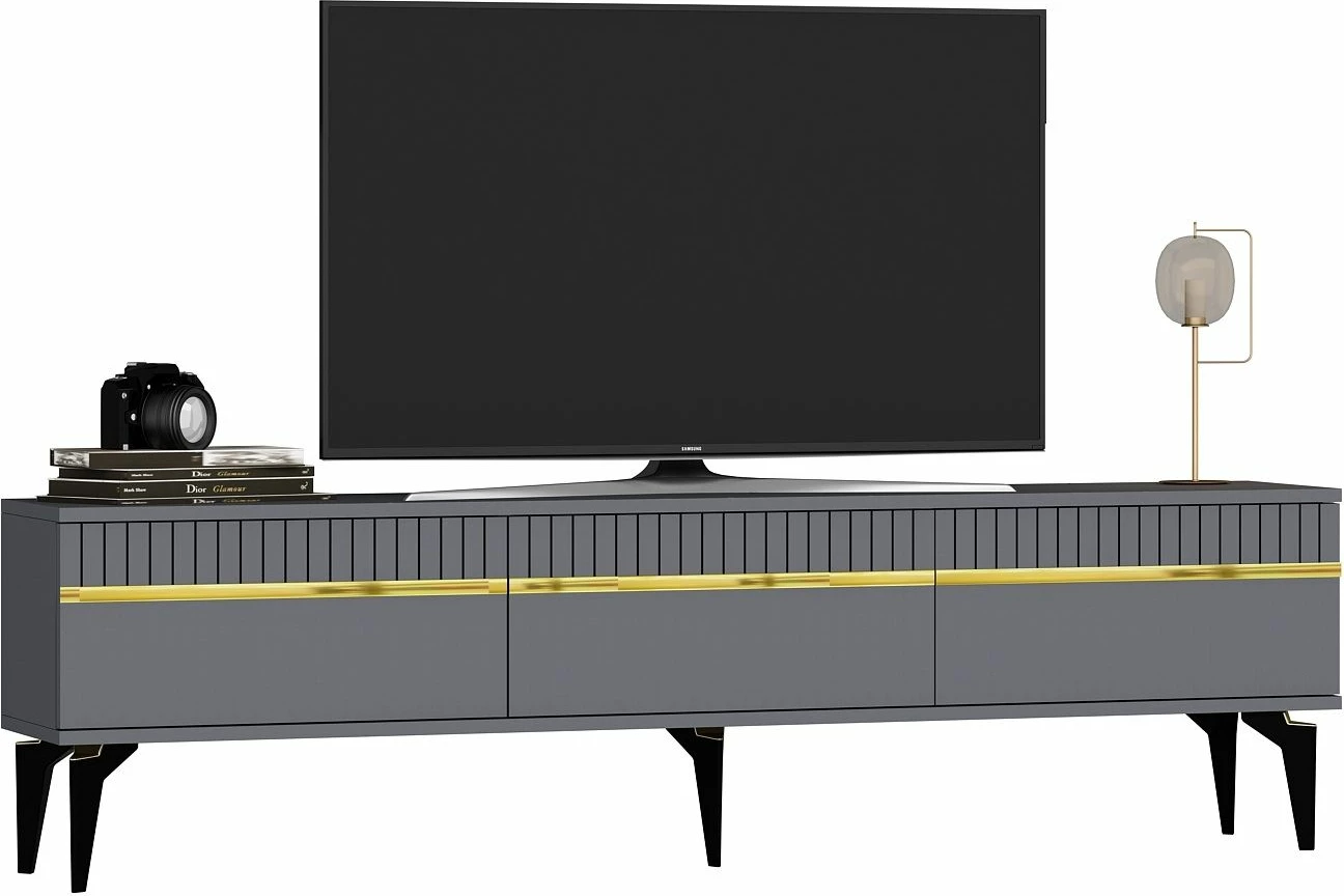 Komodë TV Skye Decor, ngjyrë antracit dhe ari, Defne