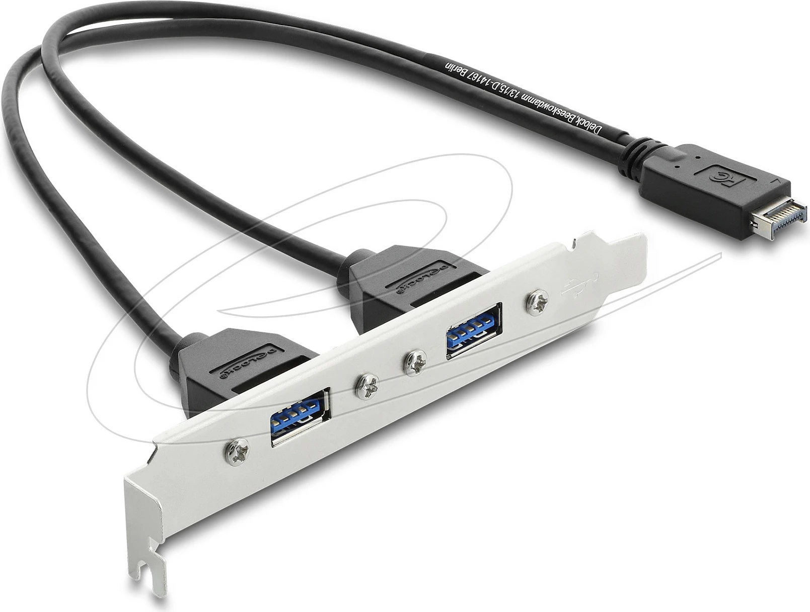 Kabllo adapter DeLOCK USB Type-E (Key A) në 2x USB-A 5Gbps me slot bracket, 35.5 cm, e zezë