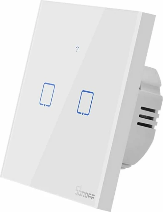 Switch muri smart SONOFF T1EU2C-TX, Wi-Fi + RF433, 2-kanal, EU, i bardhë