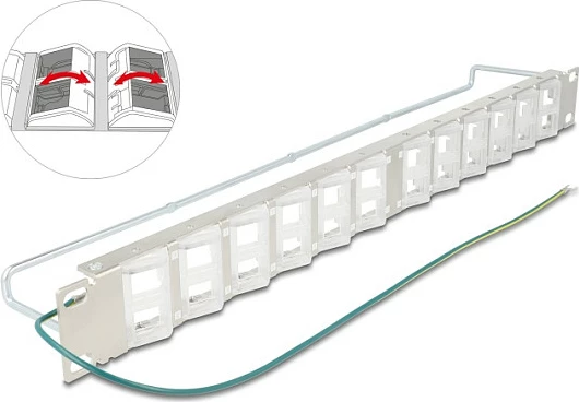Patch panel DeLOCK 19" Keystone 24 porta të pjerrëta, 1U, metalik