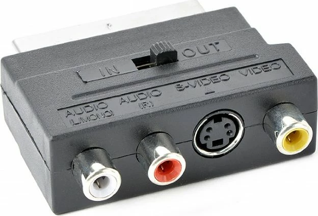 Adapter AV Gembird CCV4415 SCART në 3xRCA (Cinch) + S-Video, i zi