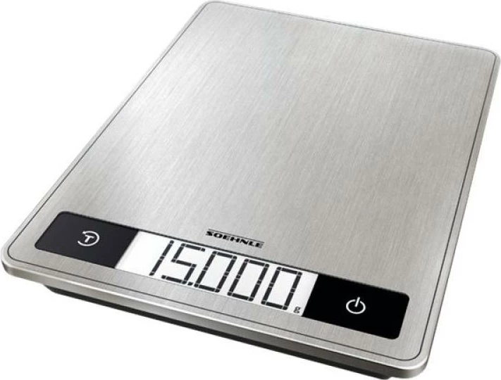Peshore kuzhine, Soehnle Page Profi 200, kapacitet 15 kg, saktësi 1 g, ekran LCD me ndriçim, çelik inoks, argjendtë
