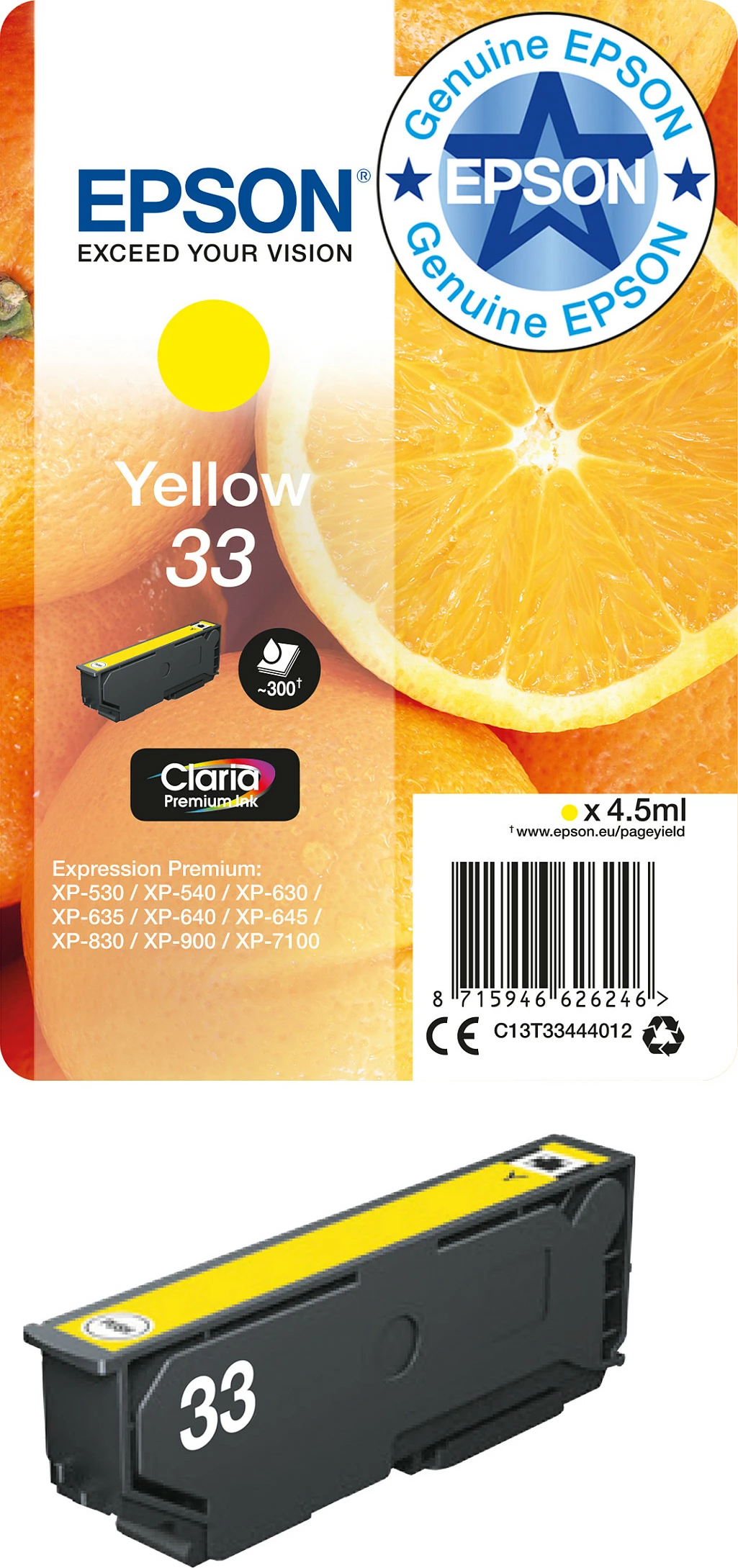 Toner Epson C13T33444012 Yellow 4.5ml