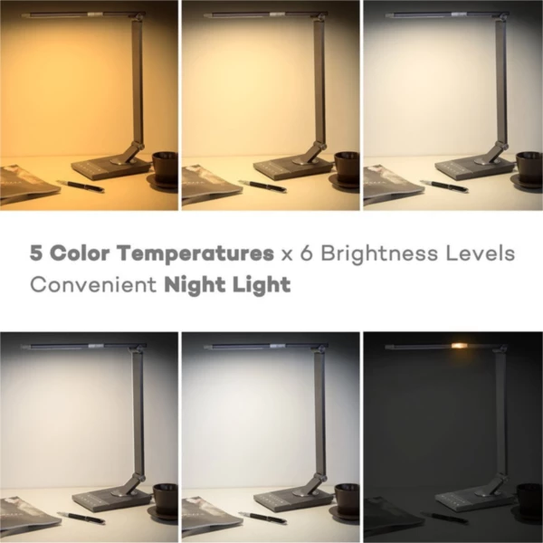 Llambë tavoline LED TaoTronics TT-DL16, kontroll me prekje, 12W, 1200lm, 5 moda ngjyre, USB 5V/2A, zi-gri