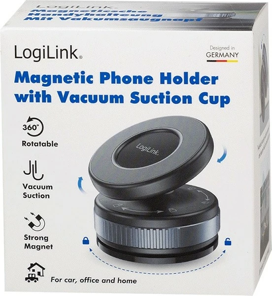 Mbajtës magnetik për celular LogiLink AA0197, MagSafe/Univerzal, rrotullim 360°, me kupë thithëse, i zi