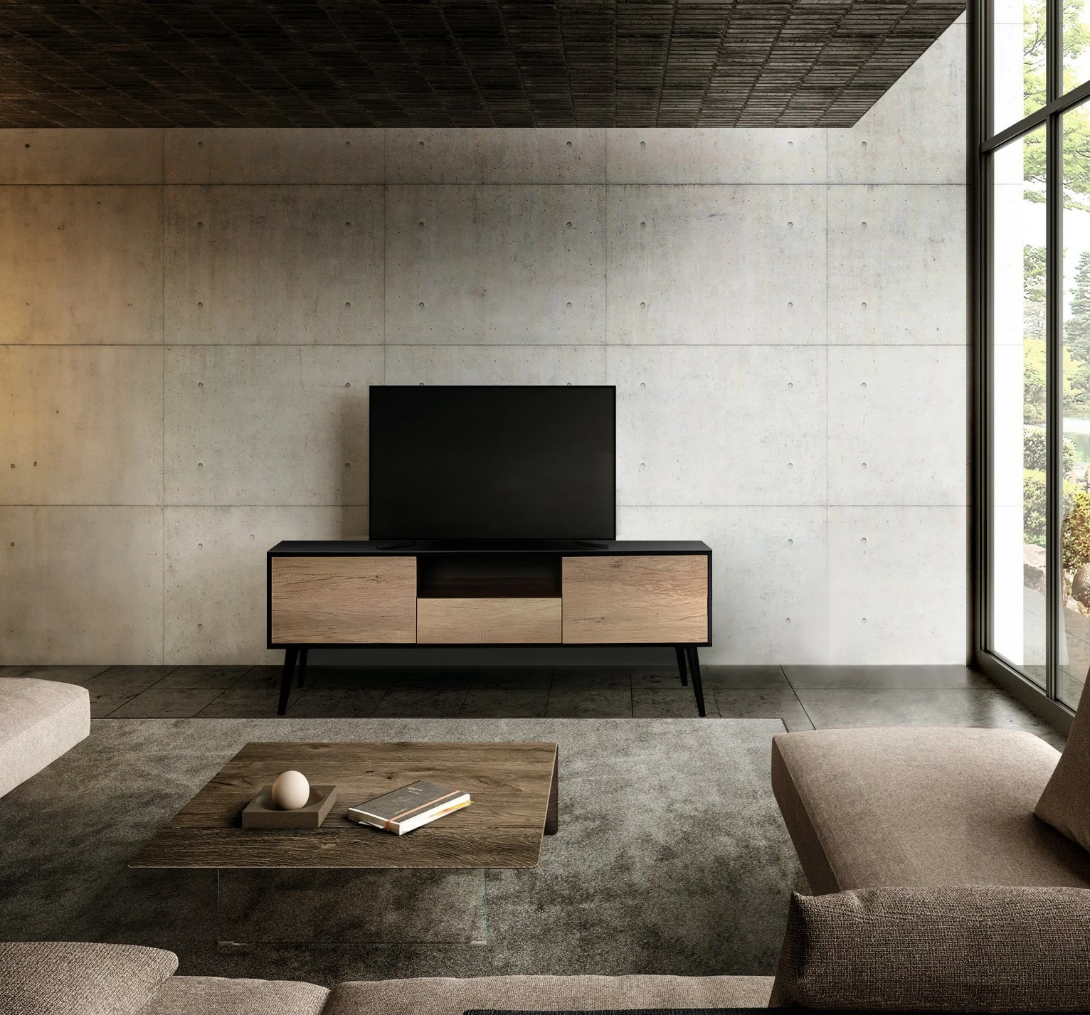 Komodë për TV Hanah Home, Tvr-921-Et-1, ngjyrë e zezë dhe taupe