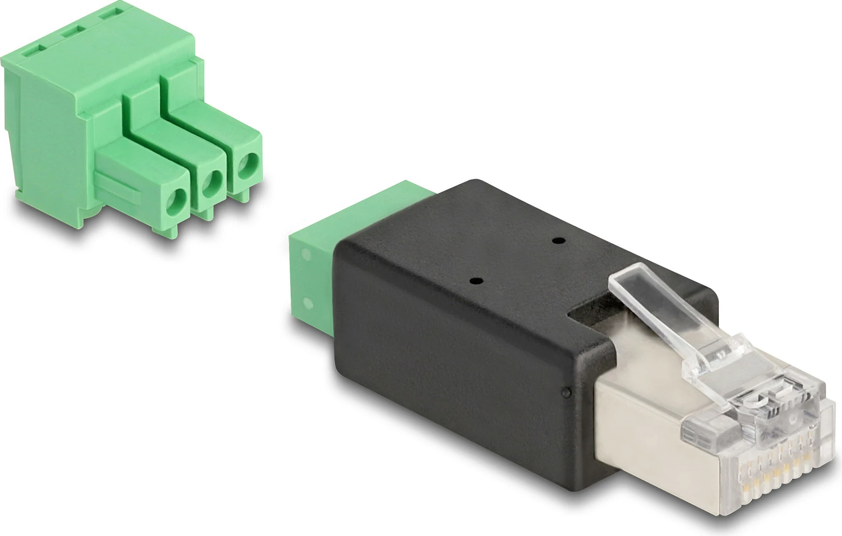 Adapter DeLOCK 66607, RJ45 në bllok terminal 3-pin, AWG 26-16, zi/jeshil