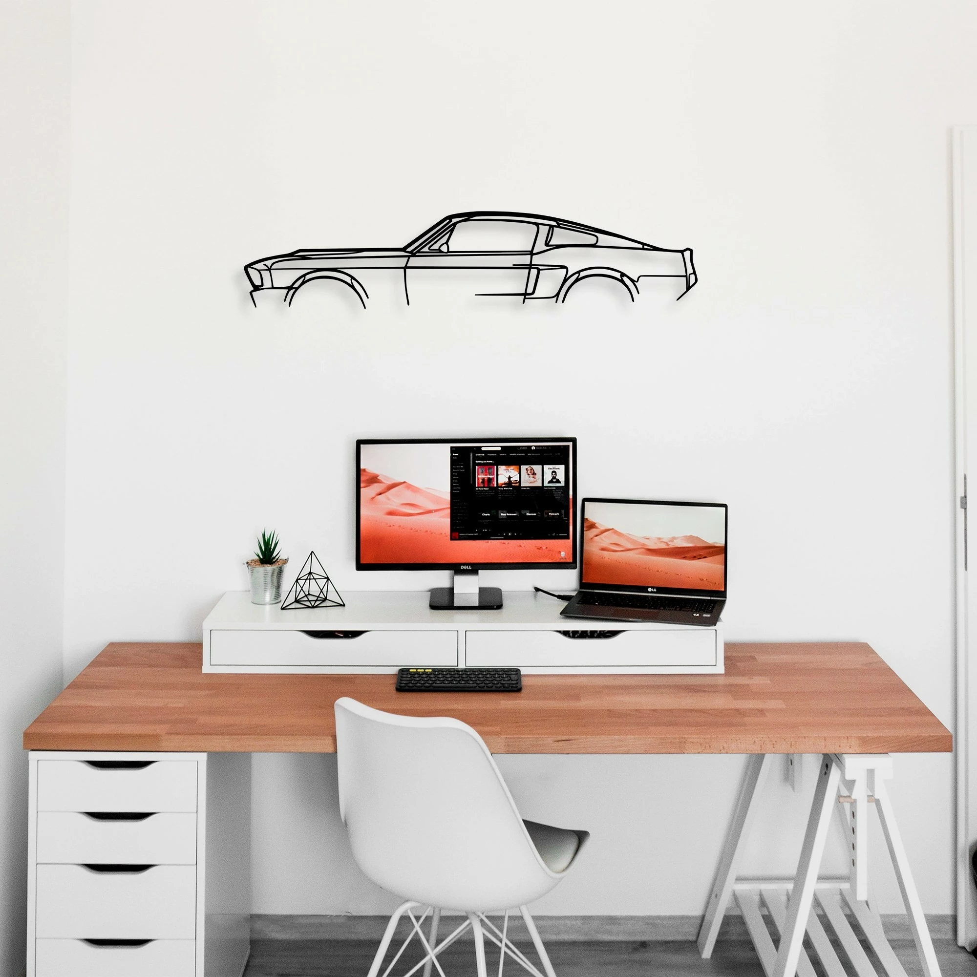 Aksesor dekorativ metalik për mur, siluetë Ford Mustang Shelby GT500, 70x15cm