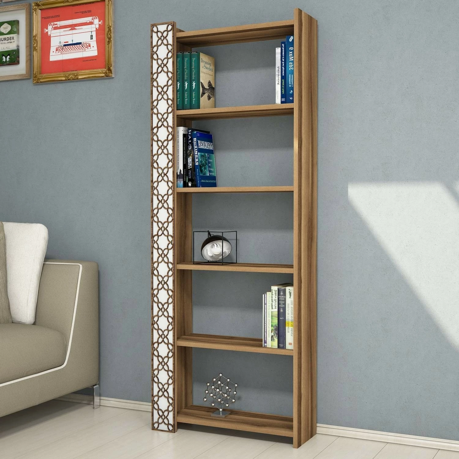 Raft librash Hanah Home, City, ngjyrë arre dhe e bardhë