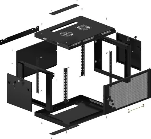 Kabinet muri për server Lanberg WF01-6406-23B, 6U, 19 inç, 600x450 mm, derë e përshkuar, e zezë, flat pack