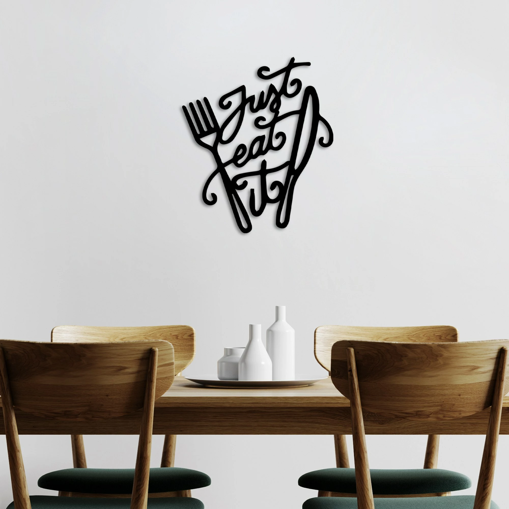 Aksesor dekorativ metalik për mur, Wallity, Just Eat It, ngjyrë e zezë, 43x50cm