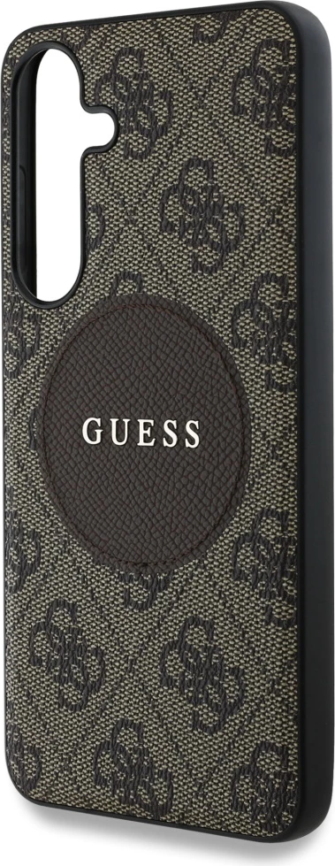 Mbështjellës Guess 4G Round Patch Classic Logo MagSafe për Samsung Galaxy S25, Kafe