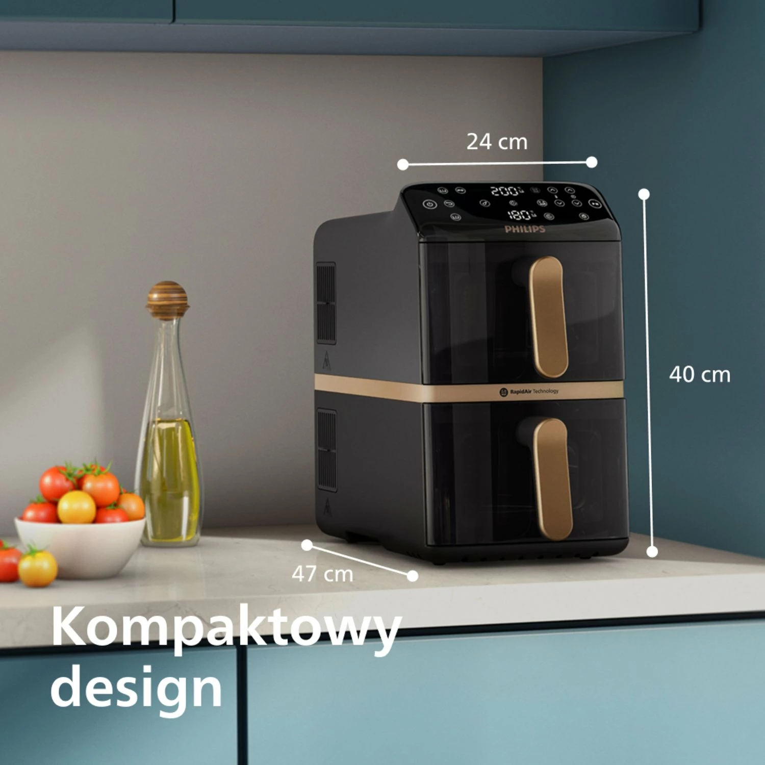 Fritezë pa vaj Philips 4000 Series NA462/70 10L 2750W me dy shporta, touch, e zezë