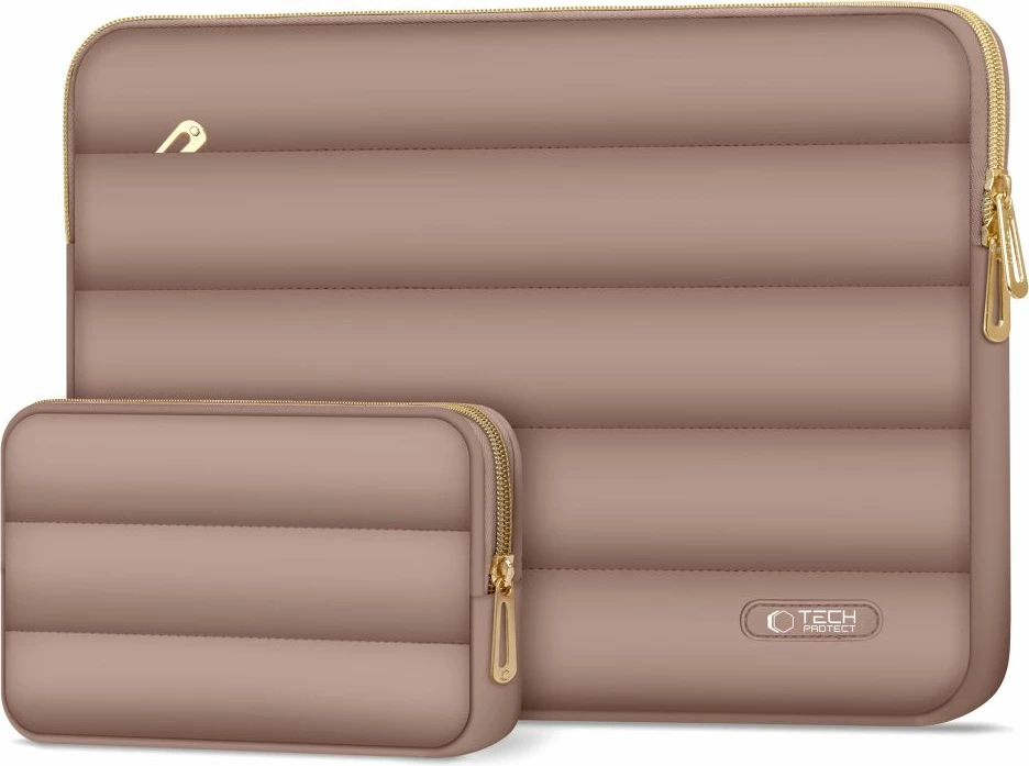 Kasë laptopi Tech-Protect Puffy 15-16", me çantë aksesorësh, Kafe