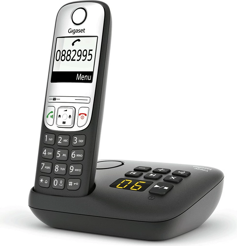 Telefon fiks pa kabllo Gigaset A690A, regjistrues automatik, libër telefoni 100 kontakte, i zi