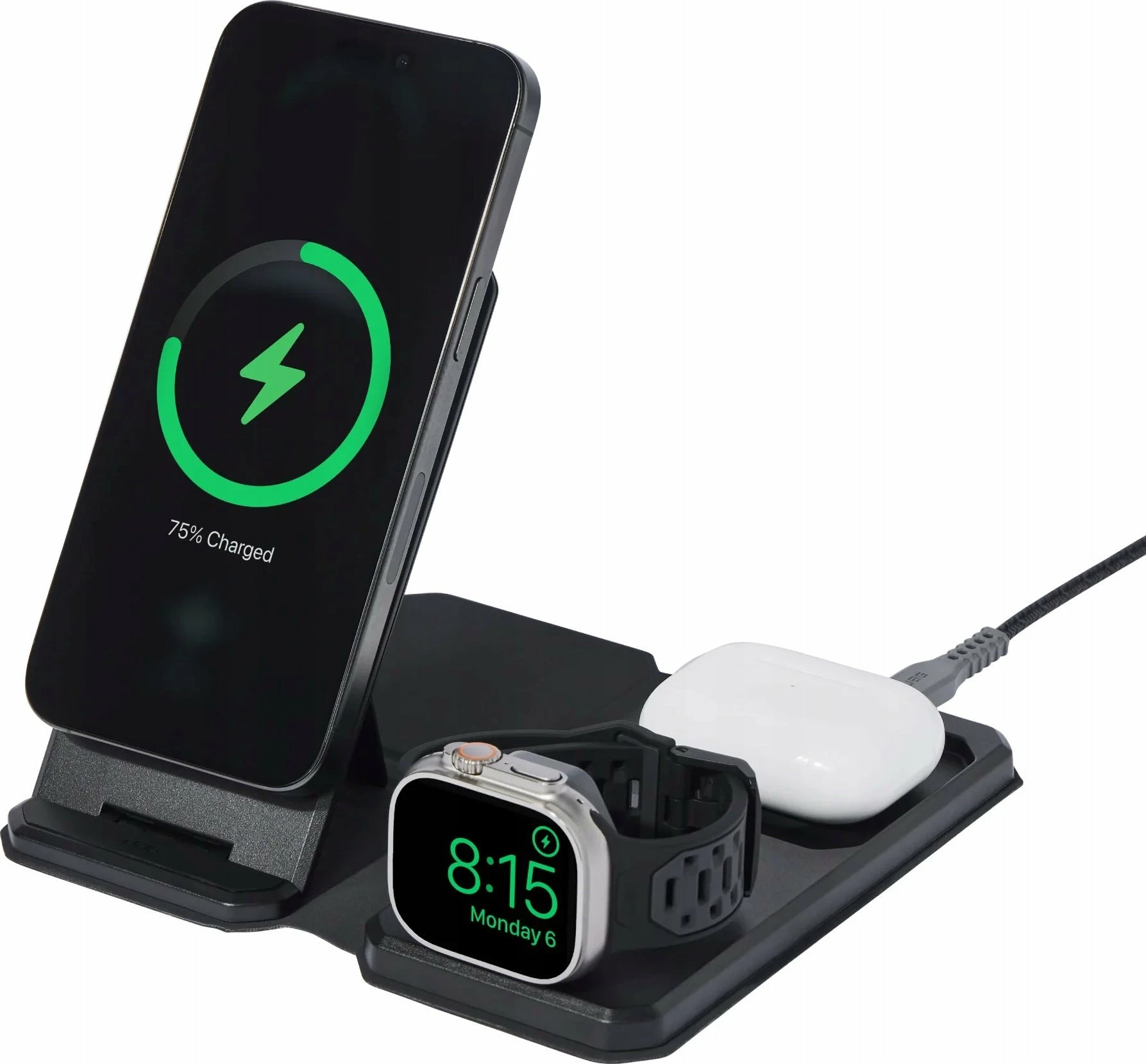 Karikues udhëtimi 3-në-1 induktiv Mophie UAG 3in1 Travel Charger 15W USB-C (9B4412114030), i zi, set me adaptera dhe çantë