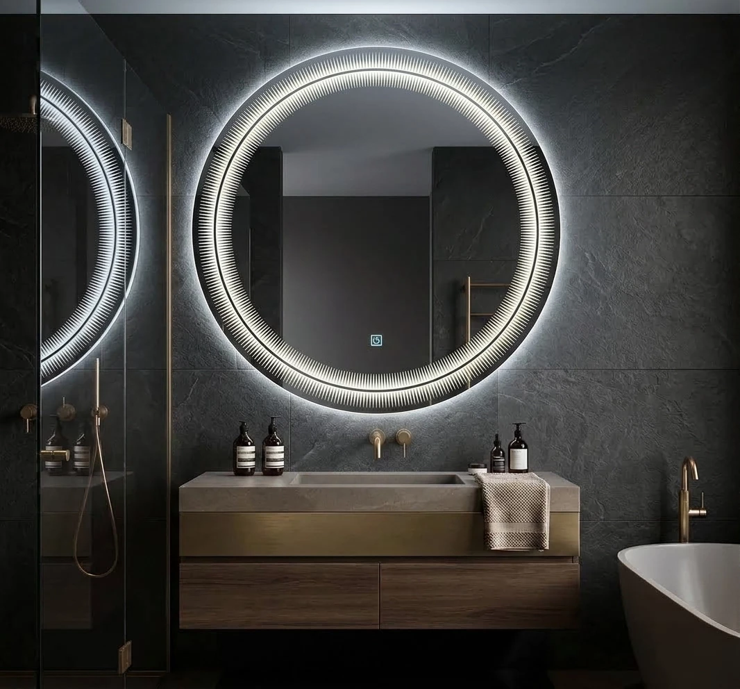 Pasqyre me LED dhe Touch Sensor, Modeli me Xhemba (LED i Ngrohte / LED i Ftohte) - Pasqyre per Banjo  [Madhësia: 70 cm] [Ngjyra e LED-it: Ftohtë]