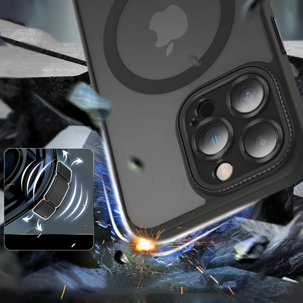 Mbështjellës Tech-Protect MagMat Cam+ për iPhone 15, MagSafe, Gjysem-transparent, Zi