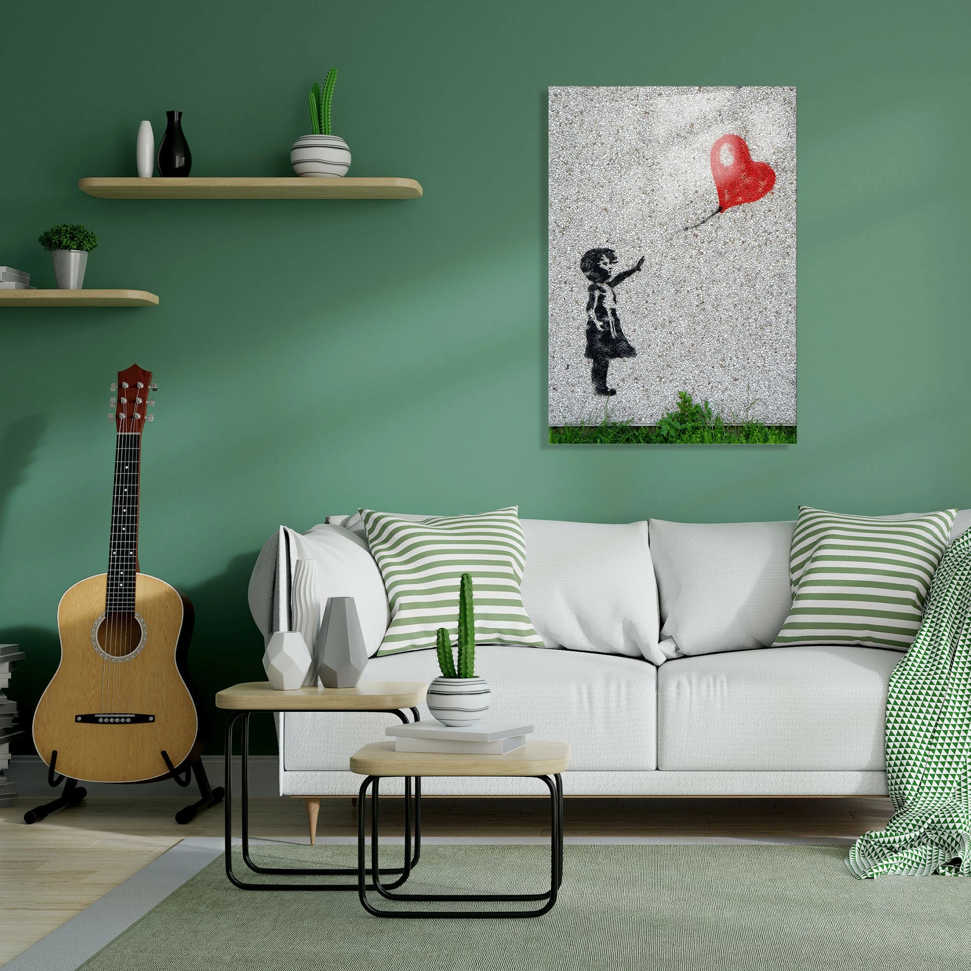 Pikturë dekorative prej xhami të temperuar, Banksy, shumëngjyrëshe, 30x45cm, UV-017