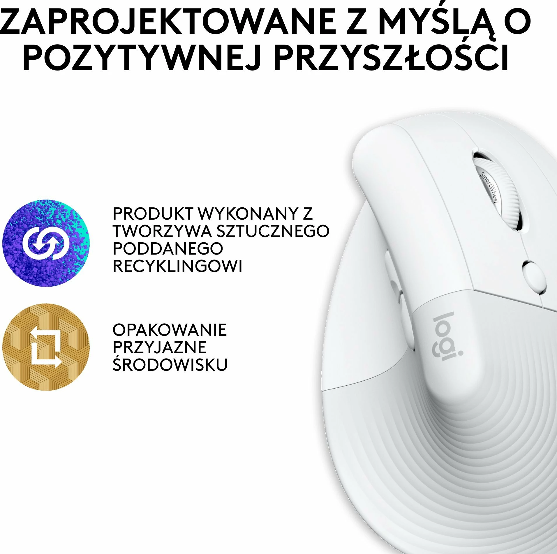 Maus Logitech Lift për Mac 910-006477 vertikal ergonomik wireless 4000 DPI Bluetooth/USB, i bardhë