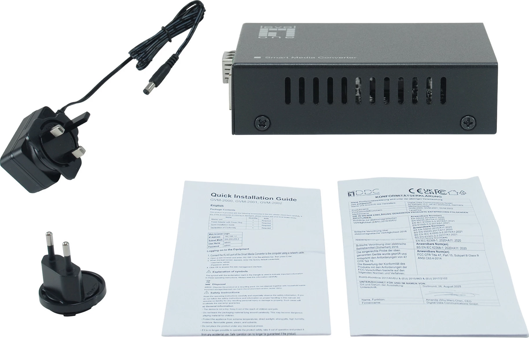 Media konverter LevelOne RJ45 në SFP GE, Gigabit Ethernet, 19" Smart, i zi