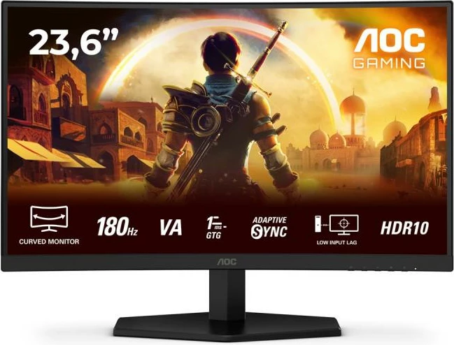 Monitor i lakuar gaming, AOC C24G42E, 24" FHD 180 Hz 1 ms VA HDR10 me altoparlantë, zi e kuqe