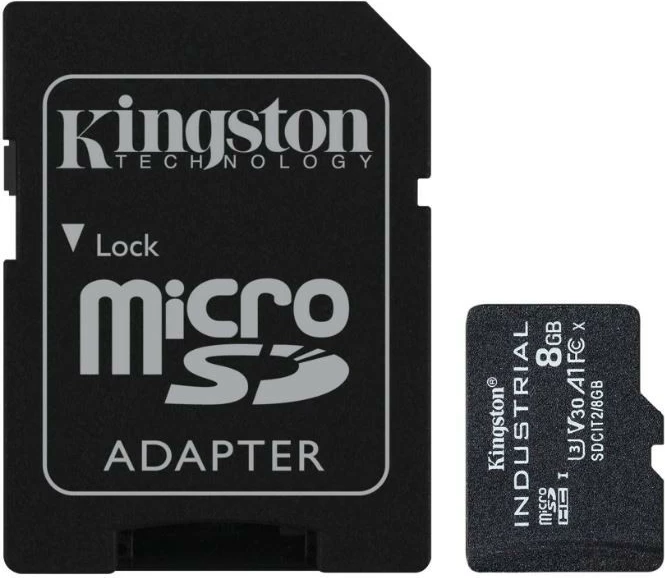 Kartë microSD, Kingston, SDCIT2/8GBSP Industrial, 8GB CL10 UHS-I A1 U3 V30, leximi 100MB/s shkrimi 80MB/s, me adapter SD